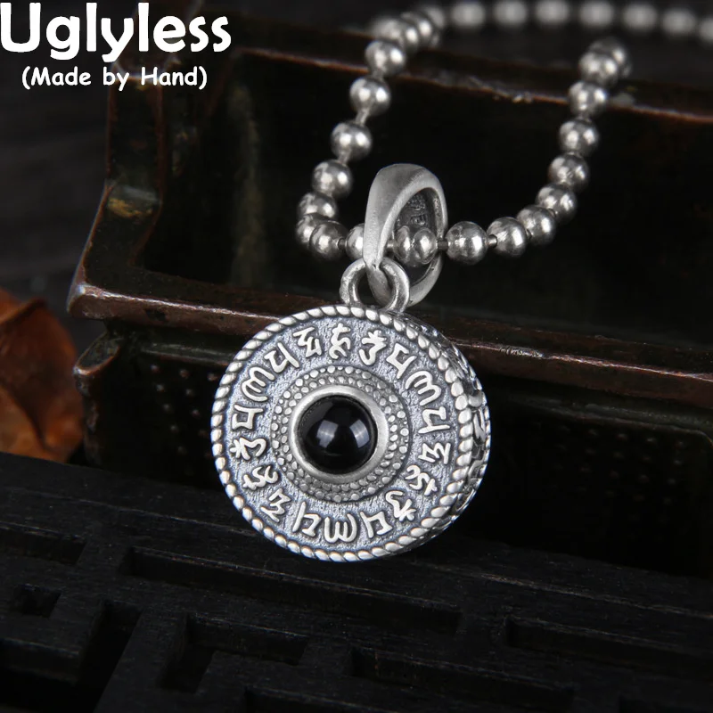 Uglyless Buddhistic 6-word Mantra Pendants Necklaces for Women 925 Silver Zircons Crystals Necklaces Religious Gifts NO Chains