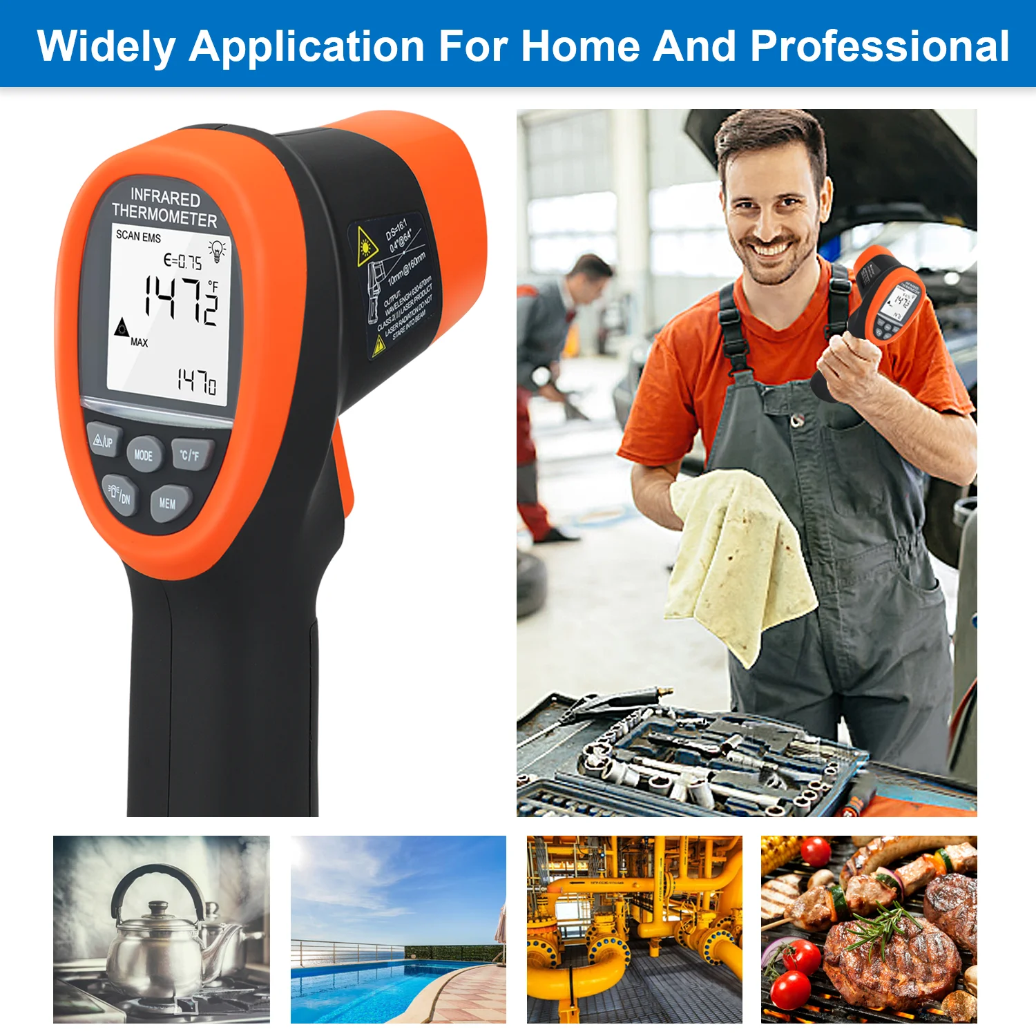 BESTMETER Infrared Thermometer-50℃To 800℃ 16 To 1 Distance Spot Ratio Bluetooth APP Data Storage for Industrial Surface Test FCC