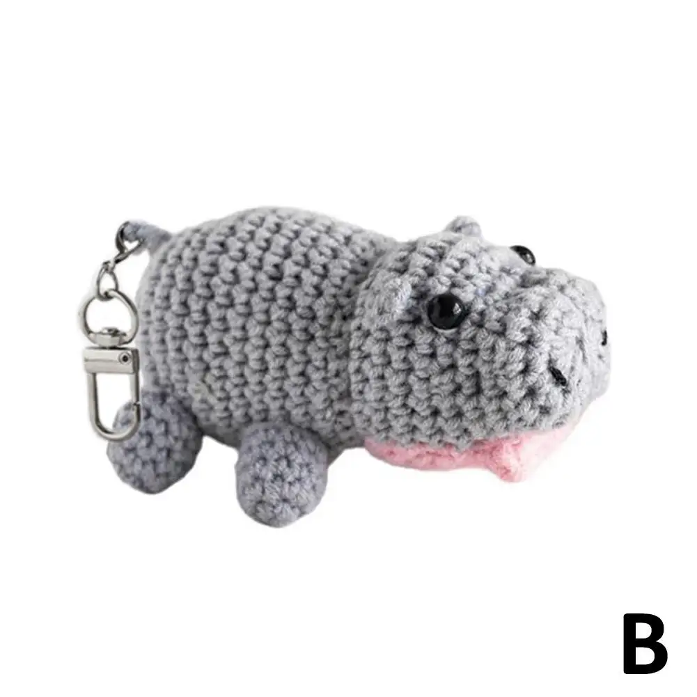 Super Cute Hippopotamus Bouncing Pig Weaving Doll Portable Gift DIY Knitted Pendant Woolen Creative Accessories Hippopotamu Q1N9