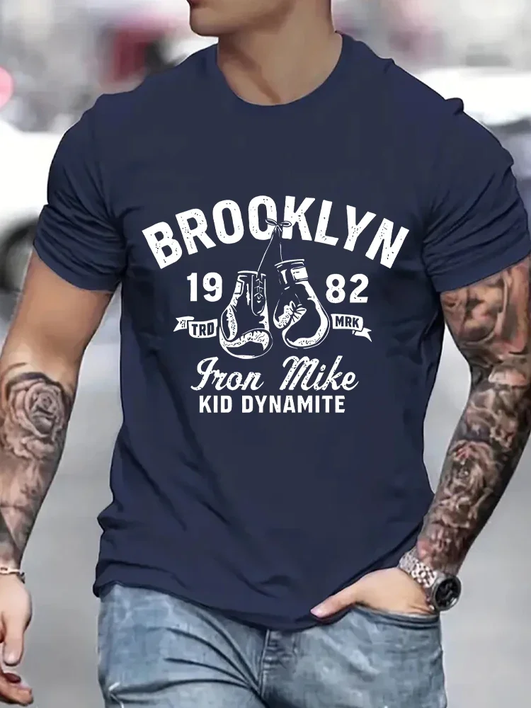 Men's Boxing Print T-shirt Muscular Man Gym Fitness T Shirt Summer Casual Short Sleeve Hip Hop Streetwear Harajuku Classic Shirt