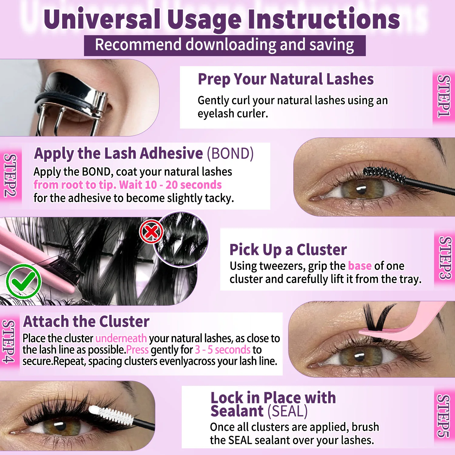 300-teiliges Wimpern-Cluster-Set: 3 Stile Manga Spike 40D Wispy Fairy Einzelwimpern, C-Curl 10-18mm mit Kleber & Versiegelung für Make-up – Detail 5