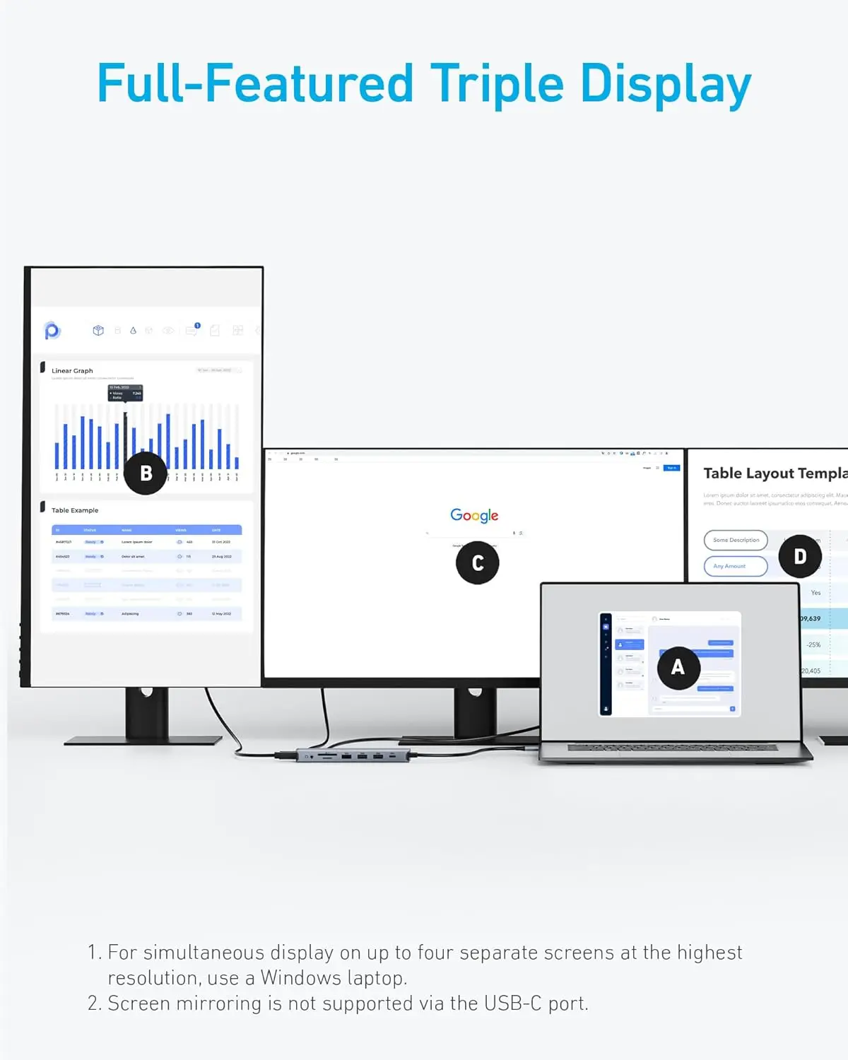 14-in-1 USB-C Hub with Triple Display, 4K HDMI, VGA, 80W PD for Laptops - Charger Not Included