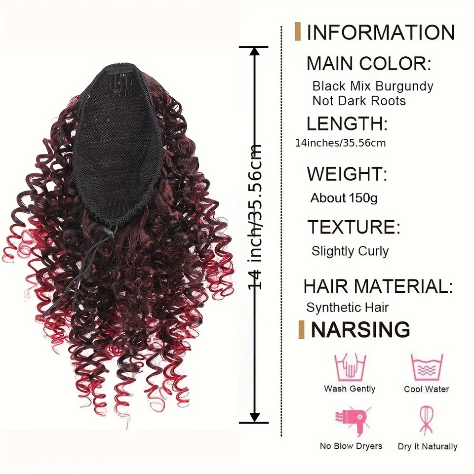 Coleta corta sintética 14 pulgadas afro puff kinky rizada con cordón clip para mujer natural 3
