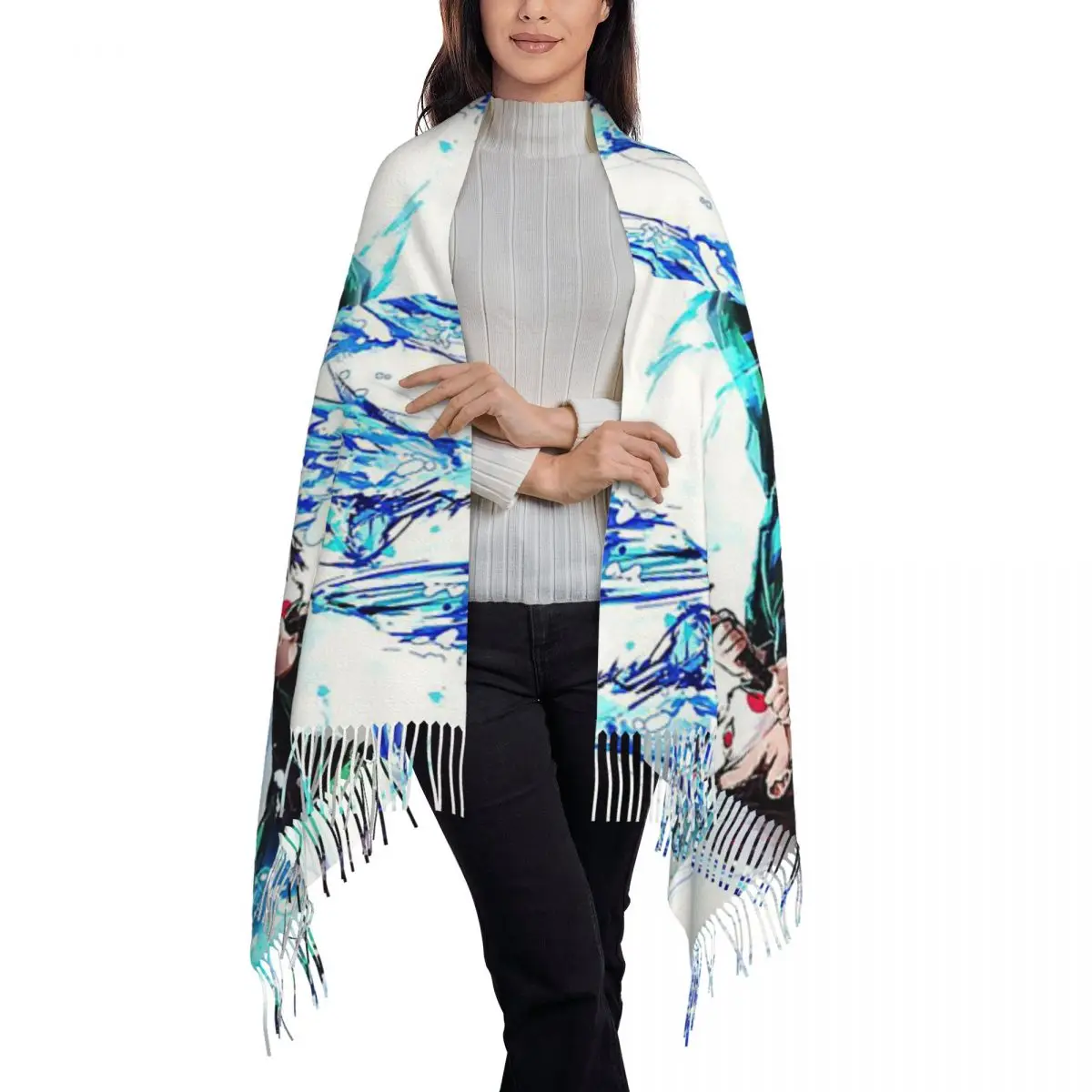 Demon Slayer Anime Demon Slayer Scarf Tassel Scarves Women Soft Warm Shawls and Wraps Long Fall Winter Shawl Wrap