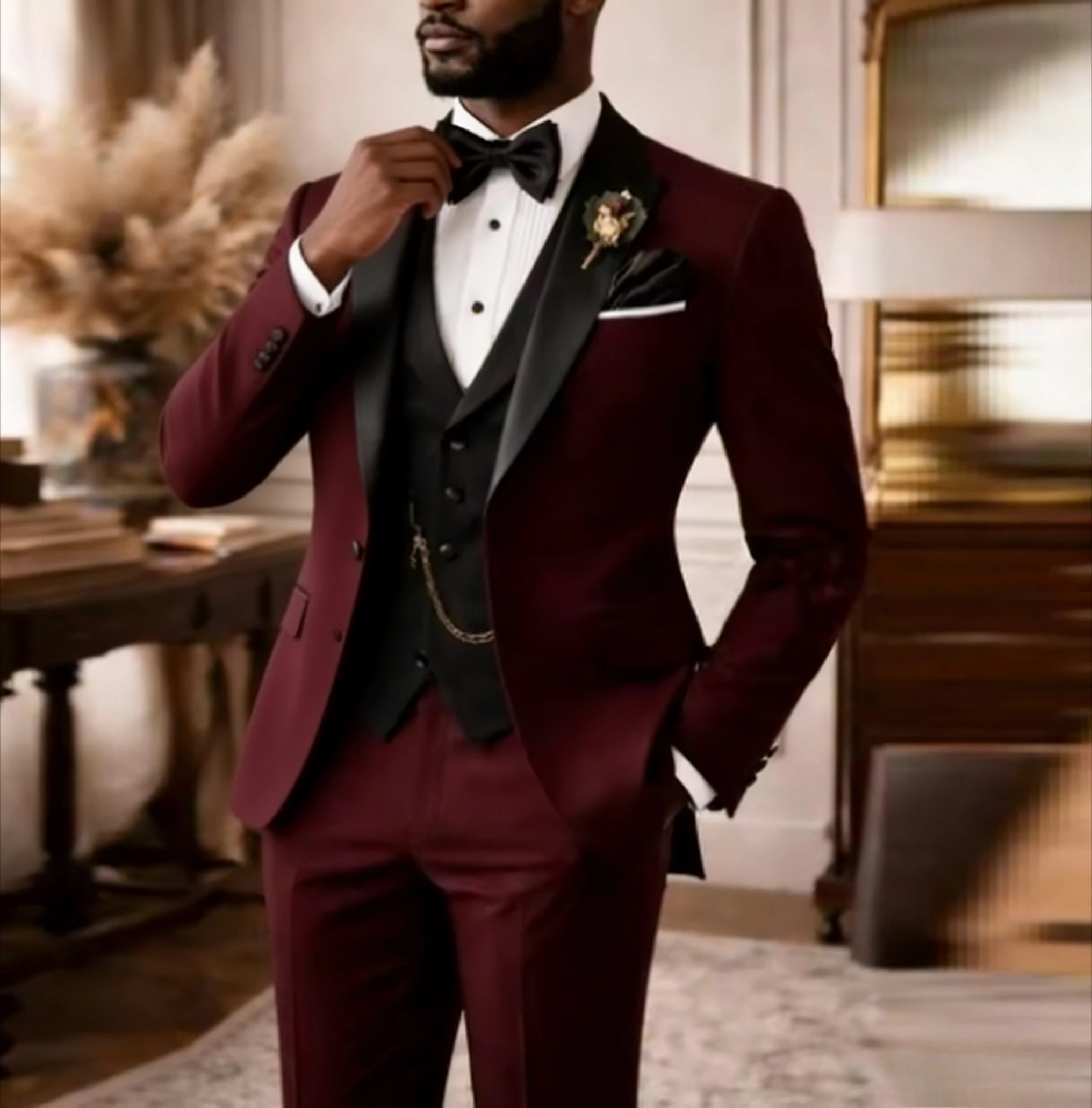

Черный и бордовый мужской костюм для свадьбы, вечеринки, торжественных мероприятий, жениха, шафера, выпускного, делового мероприятия, мужской смокинг, комплект из 3 предметов: пиджак, жилет, брюки