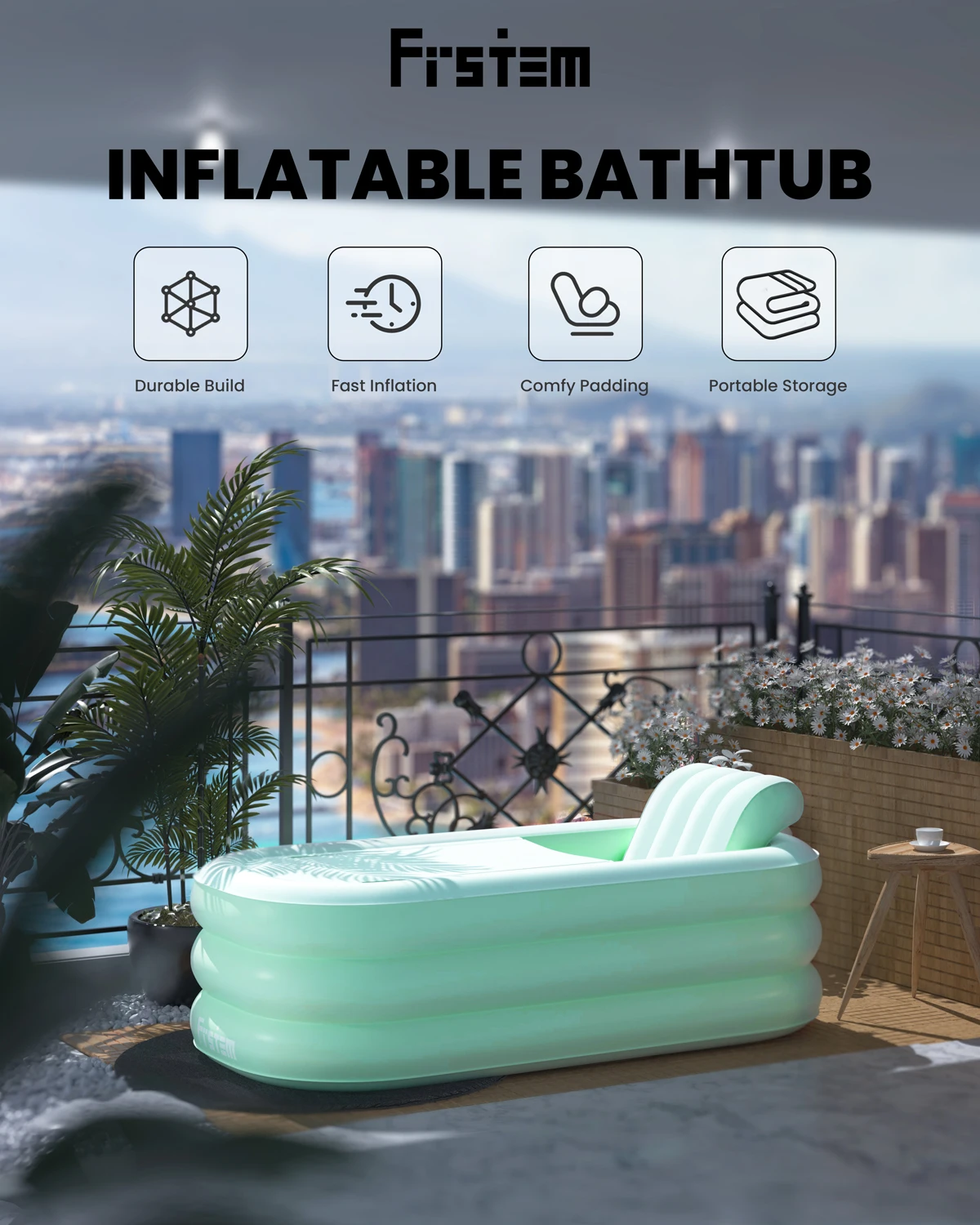 Portable Foldable Hot Tub with Wireless Electric Air Pump, 64