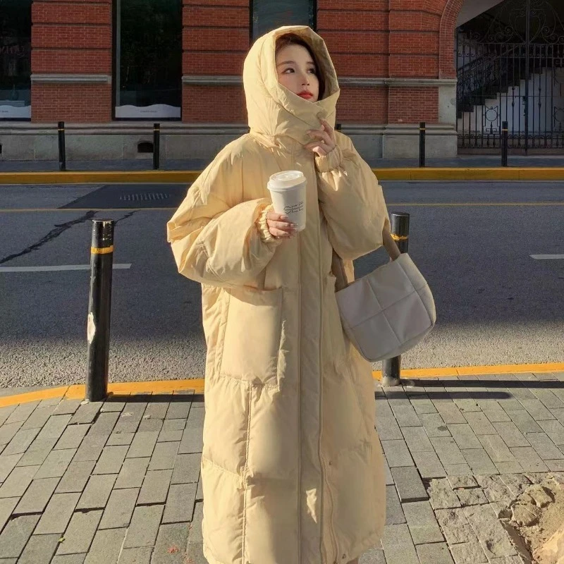 

2025 Winter New Korean Style Loose Over The Knee Down Filled Cotton Coat for Women Thickened Long Winter Jacket