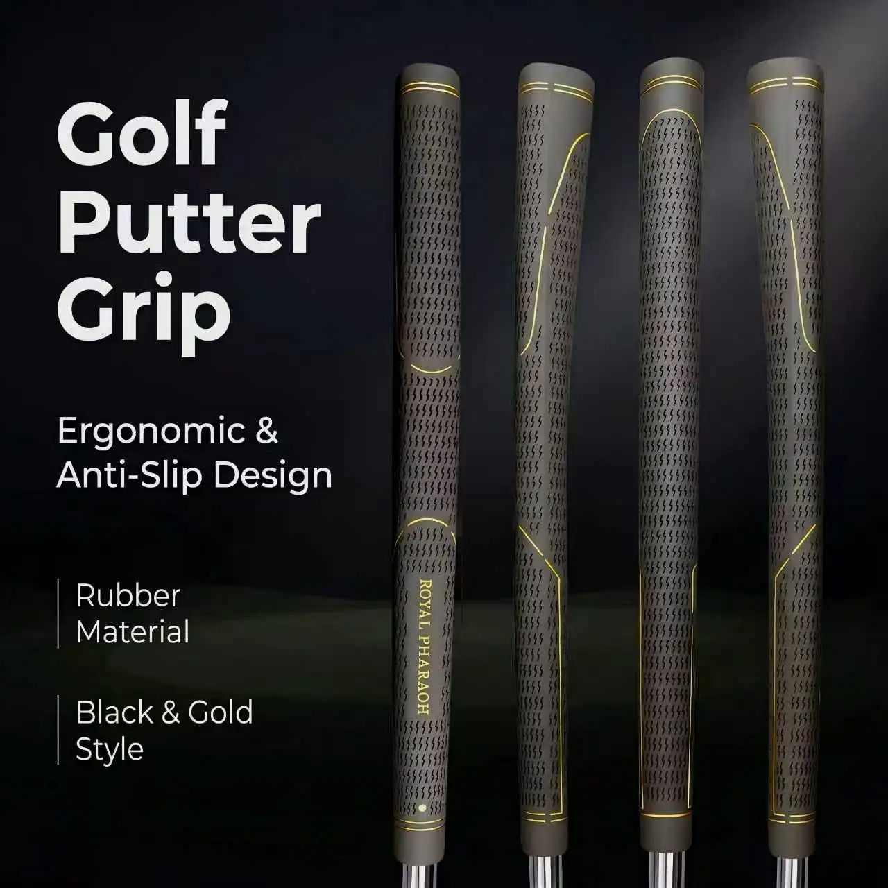 1 Pc Golf Putter Grip-Black & Golden Design, Anti-Slip Rubber, Comfortable Feel, Sweat-Absorbina, Golf Club