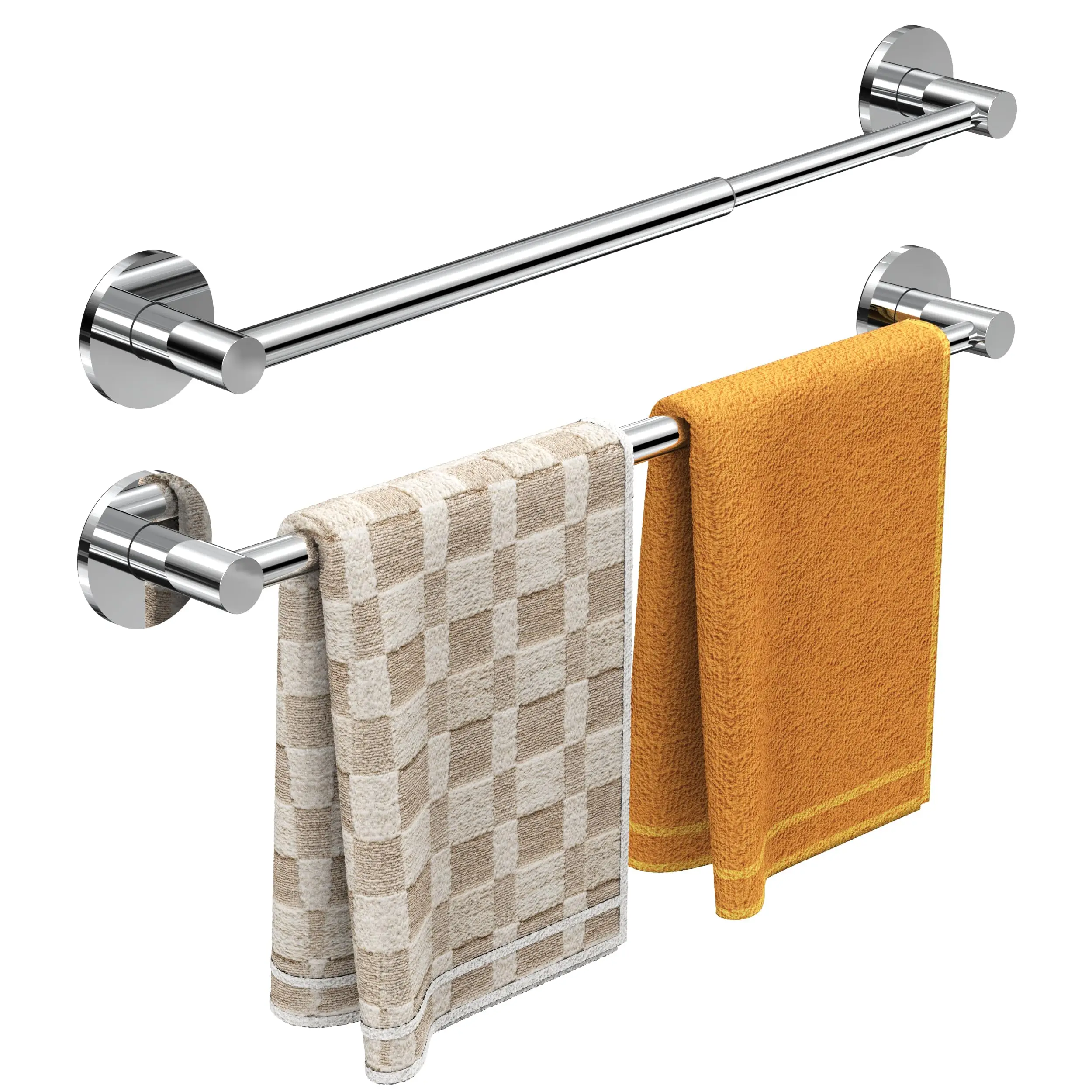 

Adjustable Stainless Steel Towel Rack 14.4–25.2 Inch Wall Mounted Or Self Adhesive Single Bar For Bathroom Kitchen