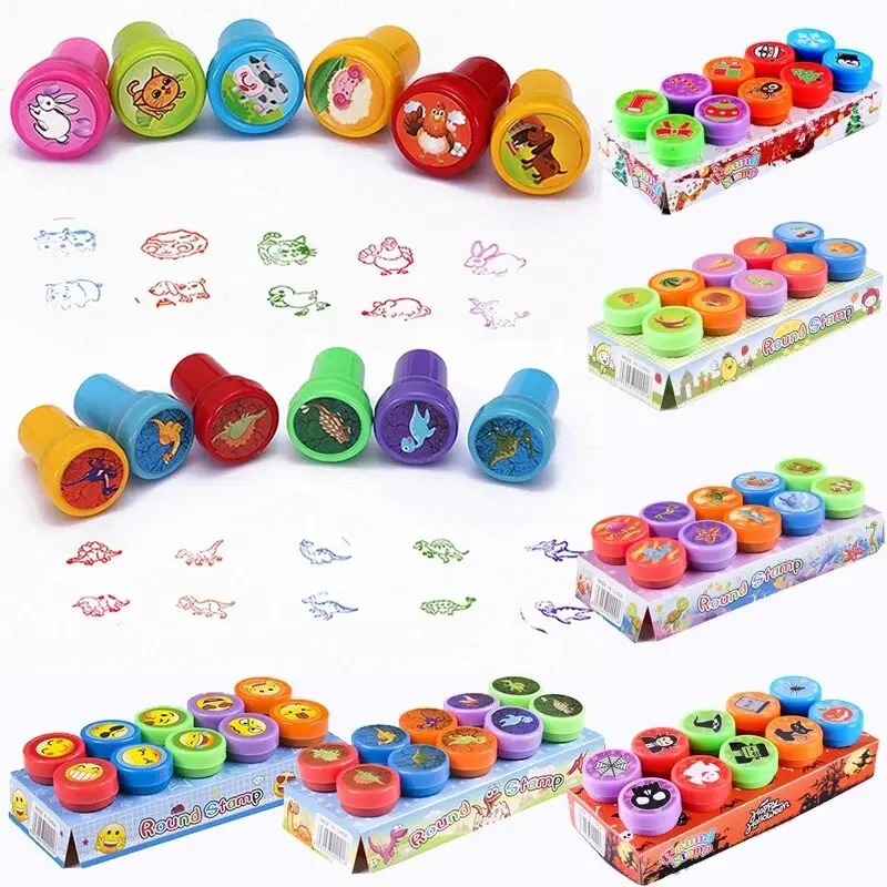 10pcs Children stamp Baby Toys Smiley Face Seal Assorted Self-ink Stamps Scrapbooking DIY Toys Children Toy Seal Stamps for Kids