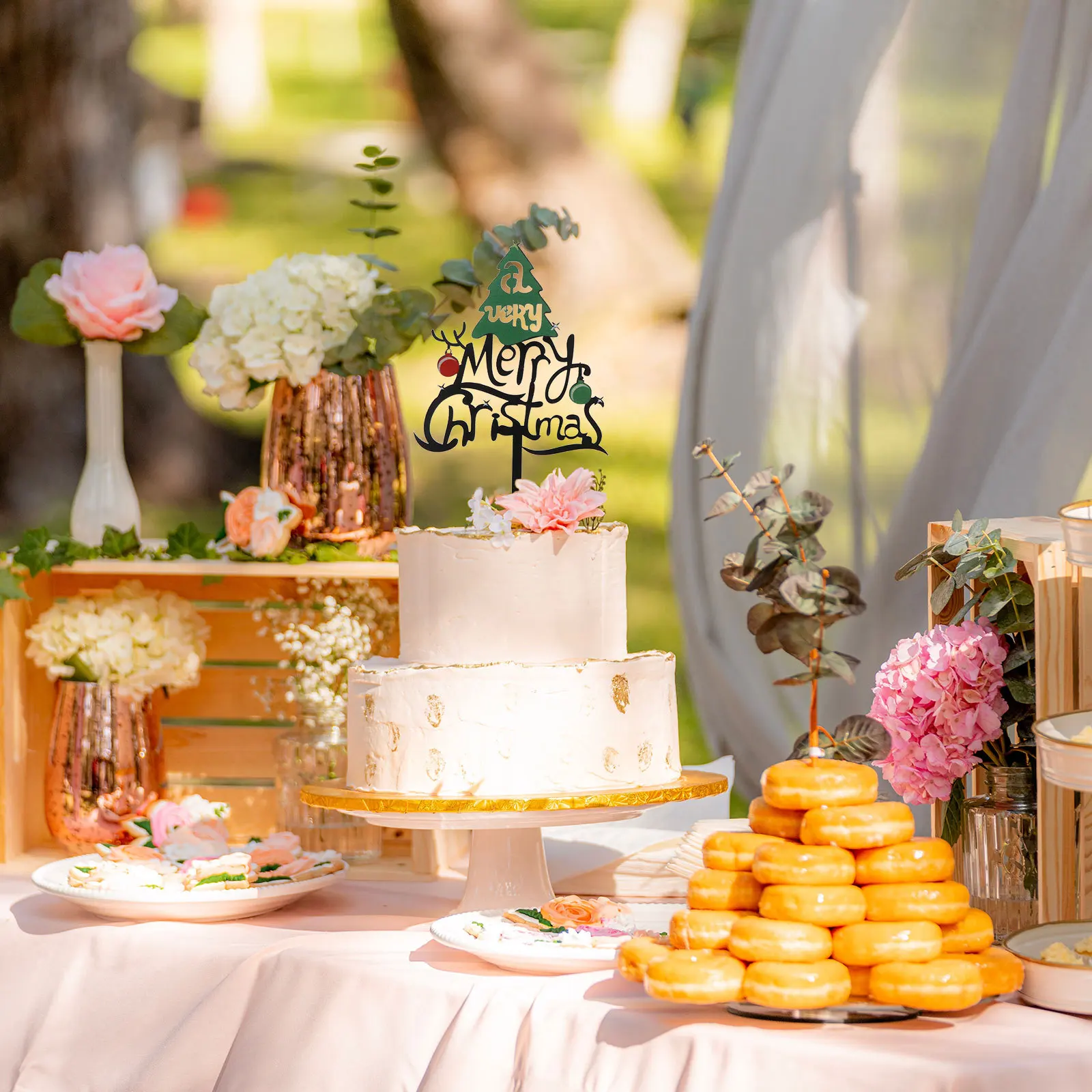 

4Pcs Acrylic Xmas Tree Christmas Cake Topper Antler Cake Decor Birthday Wedding Dessert Food Picks Xmas Tree Toppers