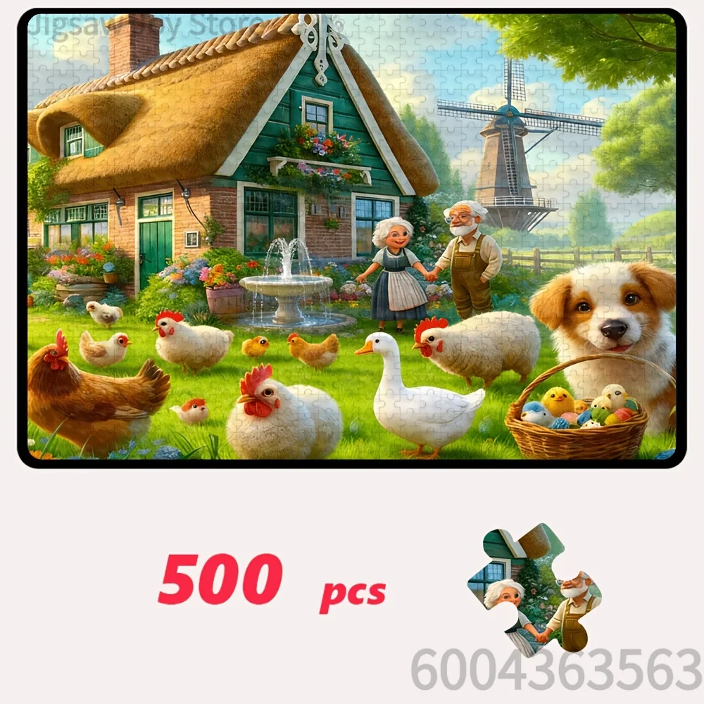 500-2000Pcs Jigsaw Puzzle Cute Farm Animals Magic Tree Puppy Lake Scenery Windmill Adult Stress Relief Toy Home Decor Gift
