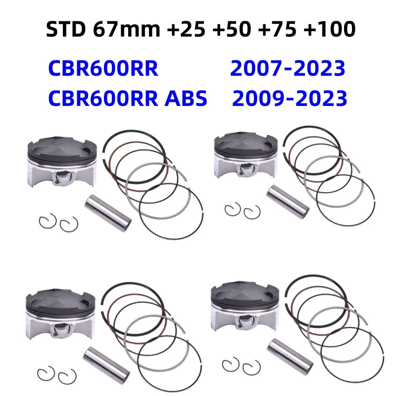 67mm + 25 50 75 100 Motor Piston and Piston Rings Kit For Honda CBR600RR 2007-2023 CBR 600RR ABS 2009-2023 KN 9 13101-MFJ-D00