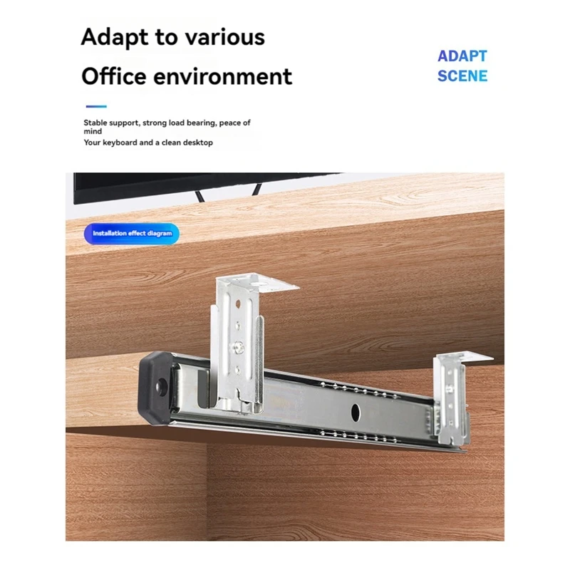 Top-35Key Desk Keyboard Drawer Rail Desk Tray Slide Rail Track Adjustable Side Mount Suites Underdesk Computer Slide Rail