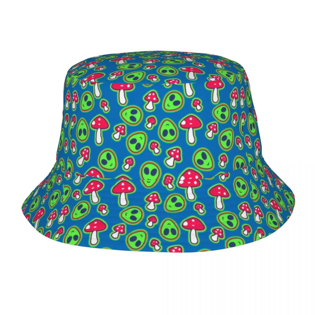 Custom Aliens And Shrooms UFO Sci Fi Space Pattern Bucket Hats Men Women Fashion Summer Outdoor Sun Fisherman Cap