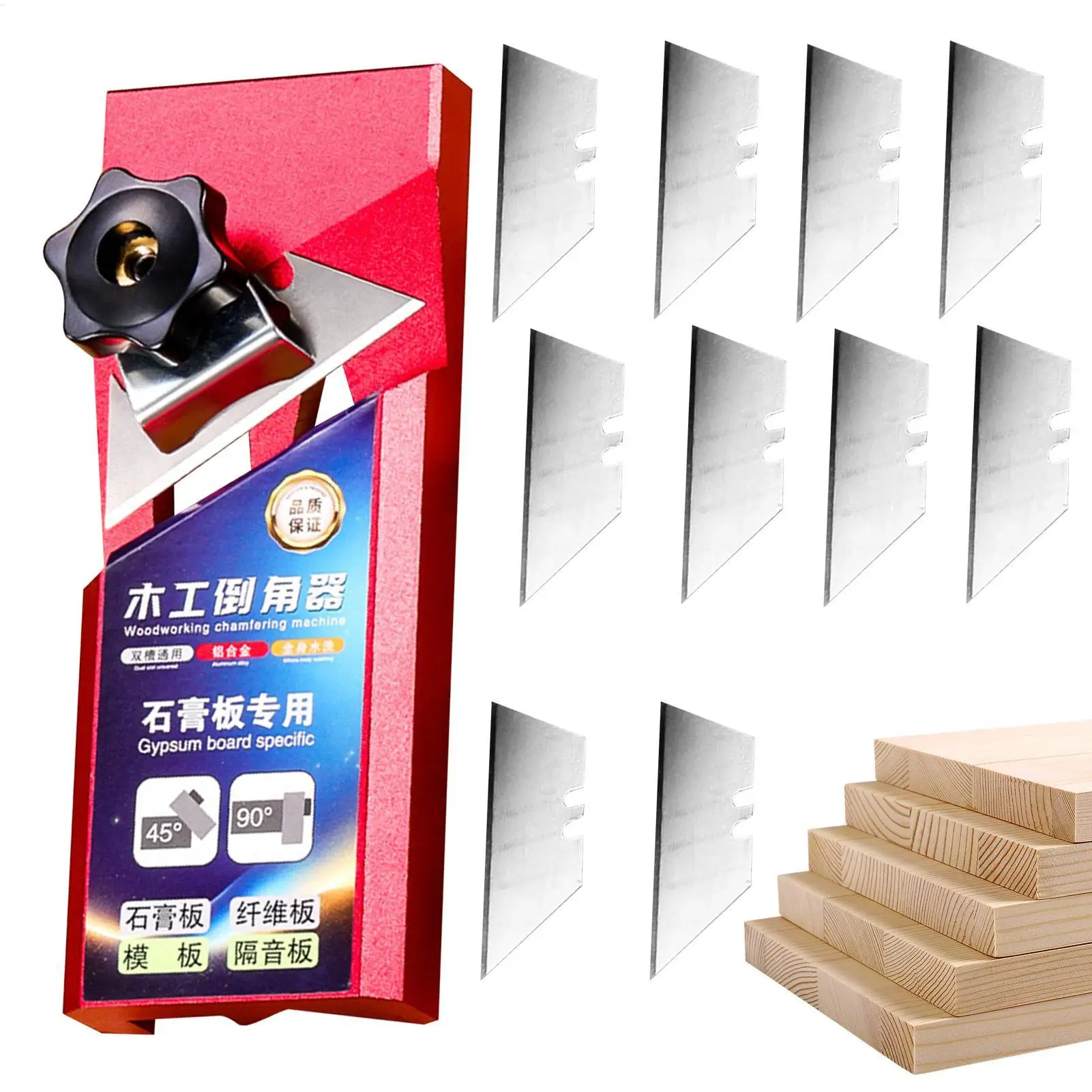 

45 Degree Wood Board Chamfering Hand Planer with 10Pcs Blades Gypsum Board Edge Trimming Planer Right Angle Cutting Planer