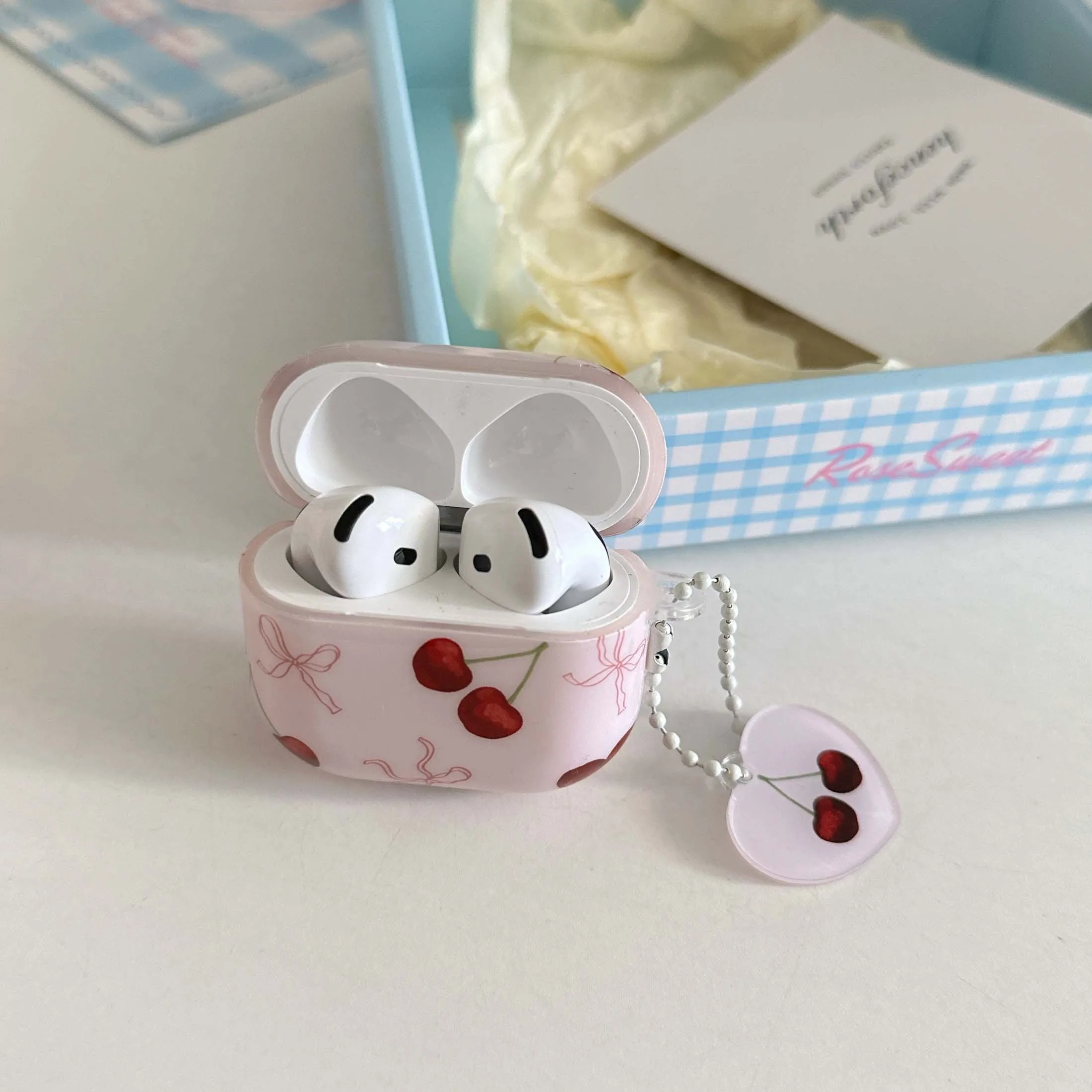 Funda para auriculares imd de cereza de dibujos animados, caja de carga inalámbrica bluetooth para apple airpods 3 4 pro 2nd 1 2, funda para auriculares