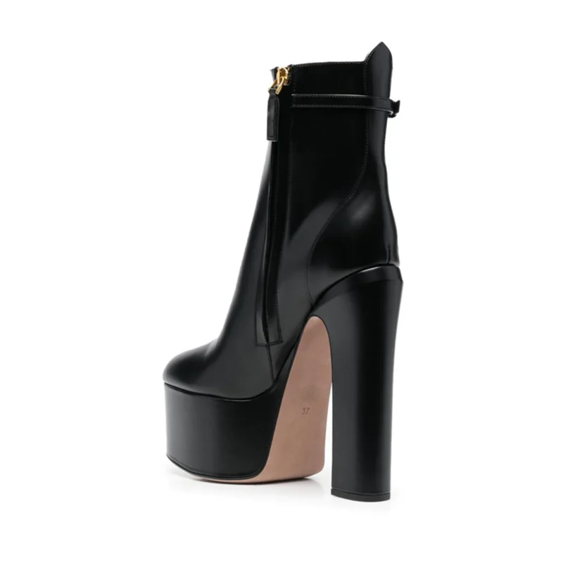 2026Autumn Brand Professional High-heeled Women's Boots Thick-soled Ankle Boots Thick-heeled Catwalk Fashion Noble Women's Shoes