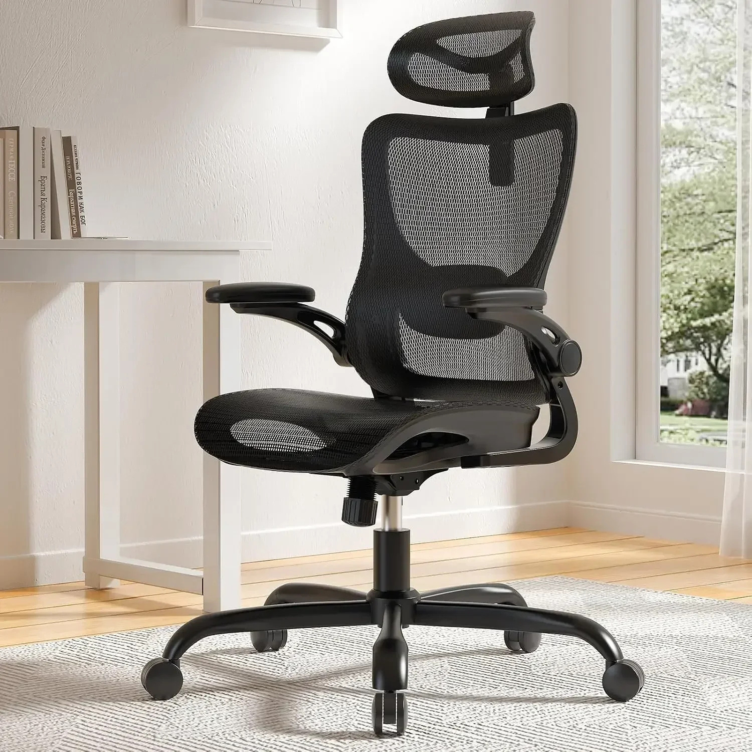 Ergonomic Mesh Office Chair High Back Home Office Desk Chair with Adaptive Lumbar Support, 2D Headrest, 3D Flip-Up Armrests, Hei