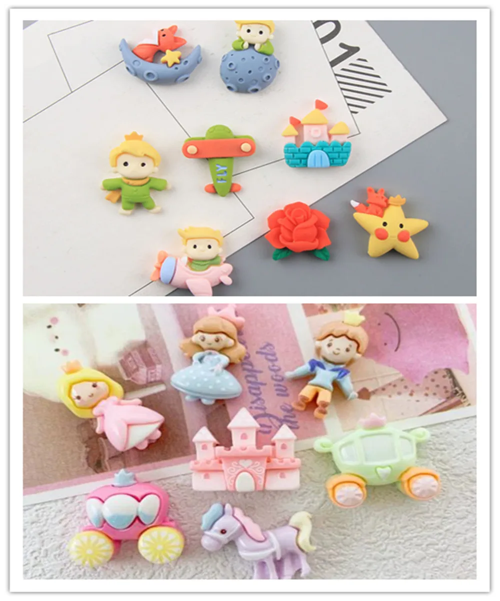 100 Uds. Kawaii dibujos animados Príncipe Castillo princesa zorro cabujones de resina con parte posterior plana Scrapbooking DIY joyería artesanía decoración Accesorios