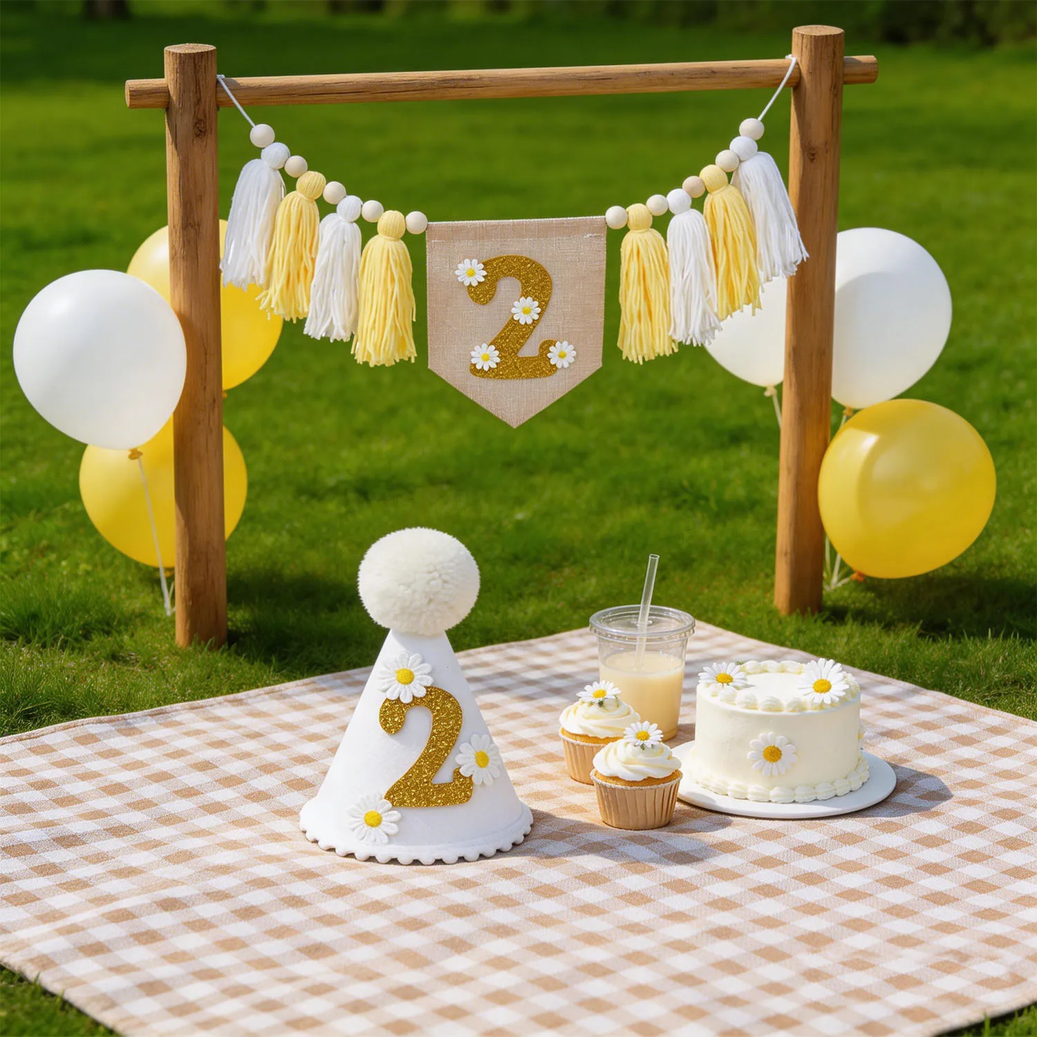 2 st Daisy Birthday High Chair Banner Birthday Party Decorations Boho Yarn Tassel Garland Party Supplies