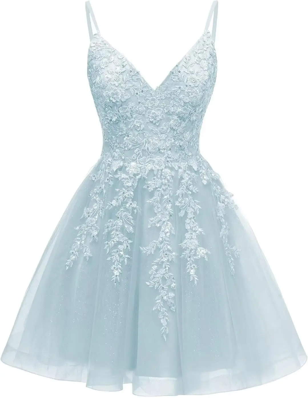 

V Neck Lace Homecoming Dresses for Teens A Line Sequin Short Prom Party Dress Graduation Dress Tulle Mini Cocktail Dress