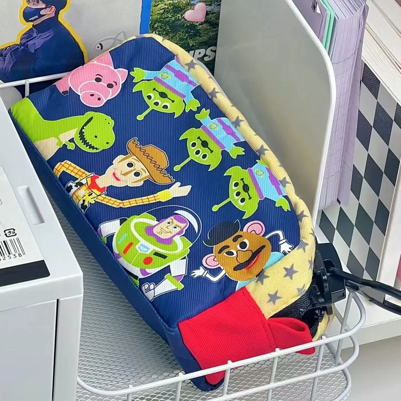 Disney Toy Story Pen Bag Student Cartoon Buzz Lightyear Print Large Zipper Canvas Pencil Bag Girl Large Capacity Makeup Bag Gift