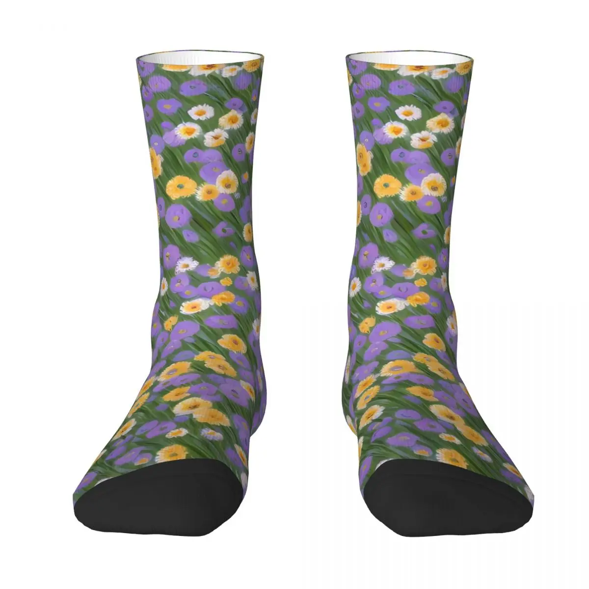 Floral Ditsy Socks Yellow And Purple Vintage Stockings Winter Anti Slip Girls Socks High Quality Design Cycling Socks