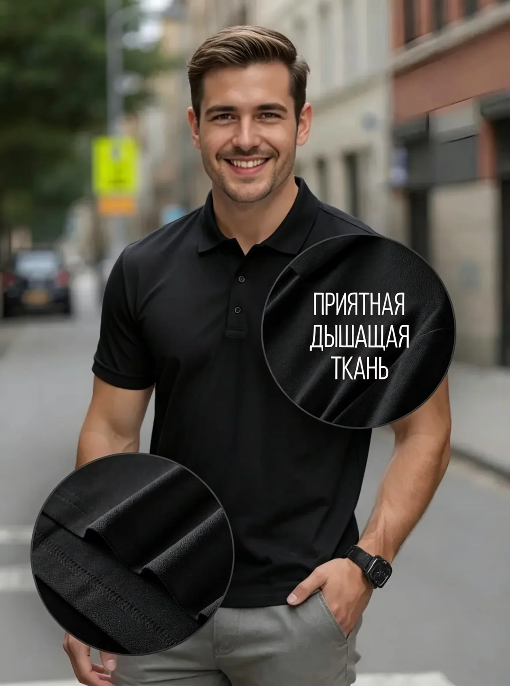 Herren 100% Baumwolle Kurzarm-Poloshirt, Hochwertige Luxusmarke mit Einfacher Buchstaben-Stickerei, Lässiges Atmungsaktives Sommer-T-Shirt – Detail 3