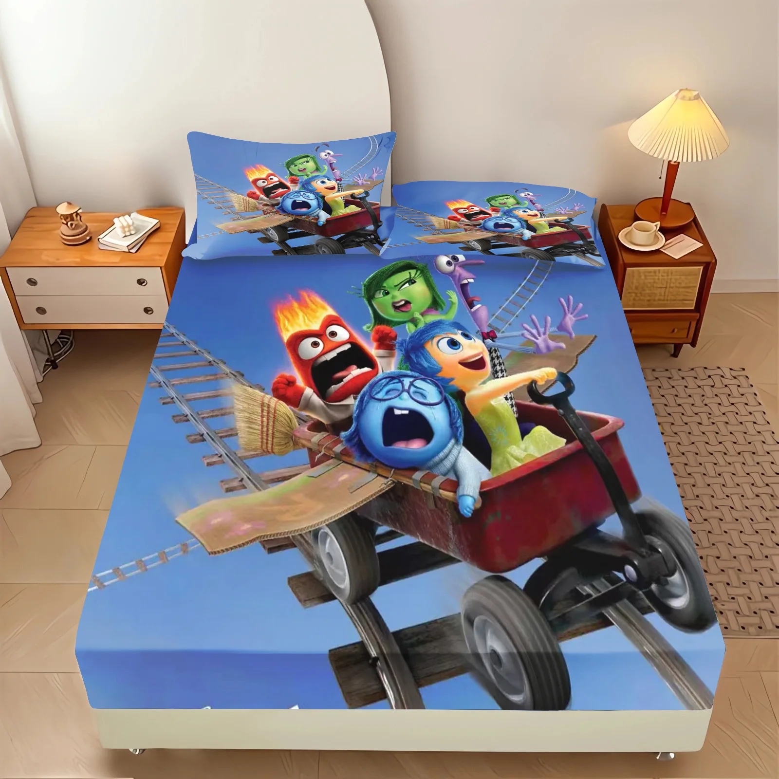 Inside Out  100% Polyester With Pillowcas Bedding Set  Fitted Sheet Bed Cover Full 3D Printed Children'S