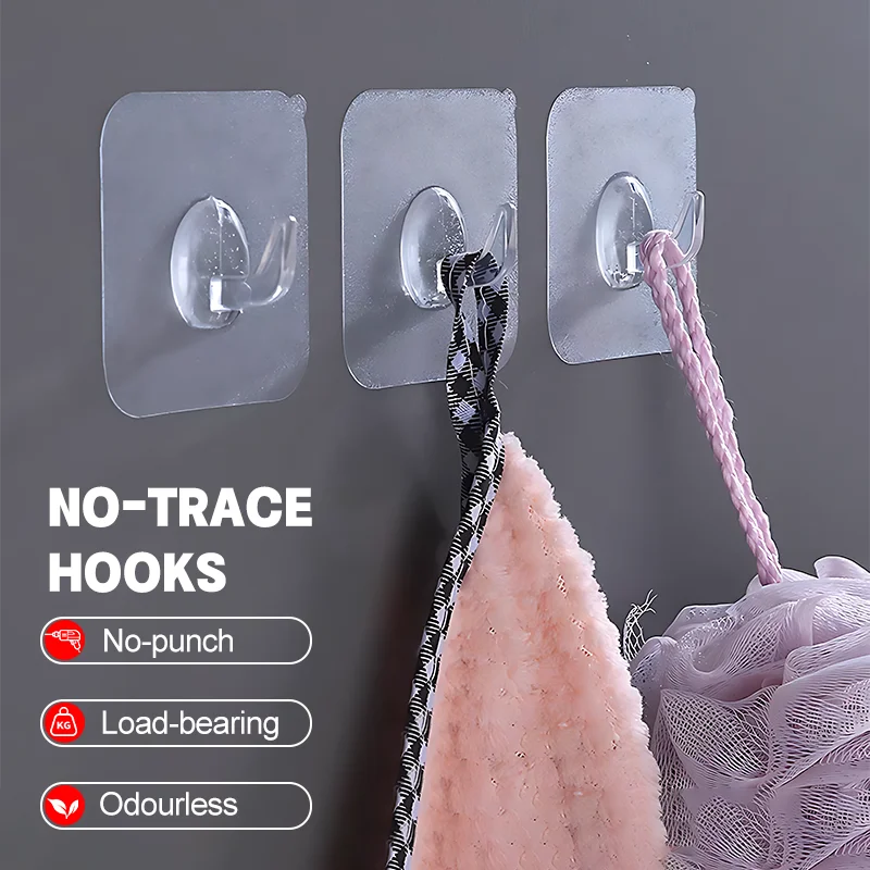 

50/5pc Wall Mounted Hook Strong Self-Adhesive Hooks Bathroom Shelves No Trace Sticky Hook Door Hanging Key Storage Hanger