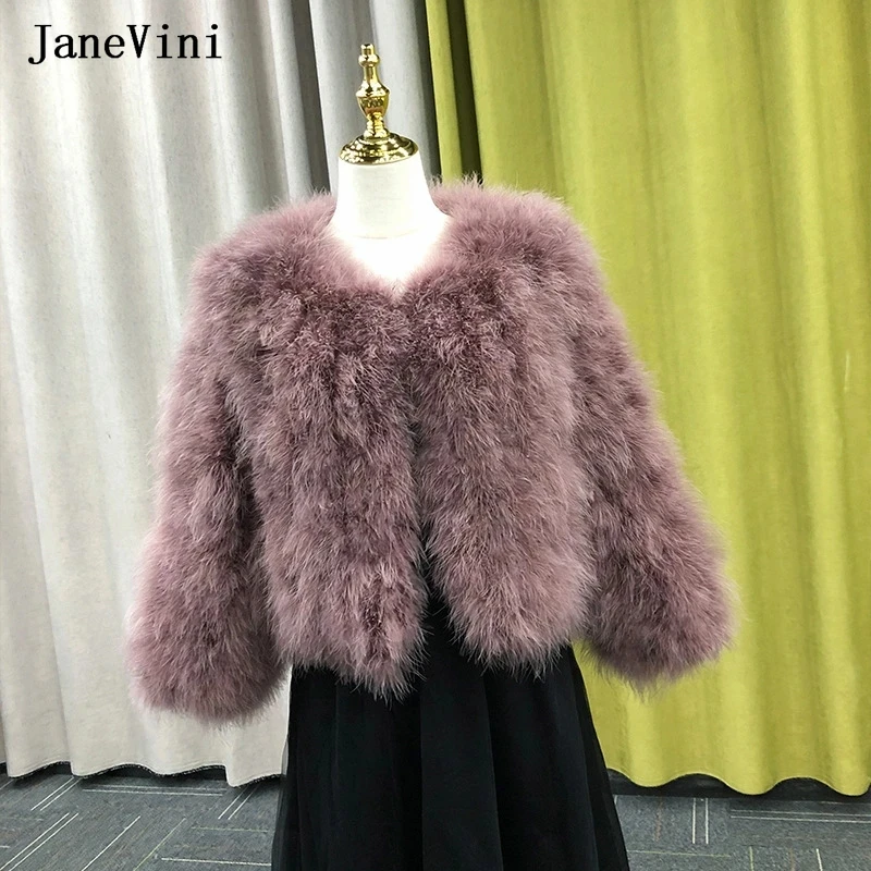 JaneVini Fashion Purple Ostrich Feather Bridal Cape Women Jacket Wedding Faux Fur Shawl Wrap Winter Evening Coat Outerwear Cloak