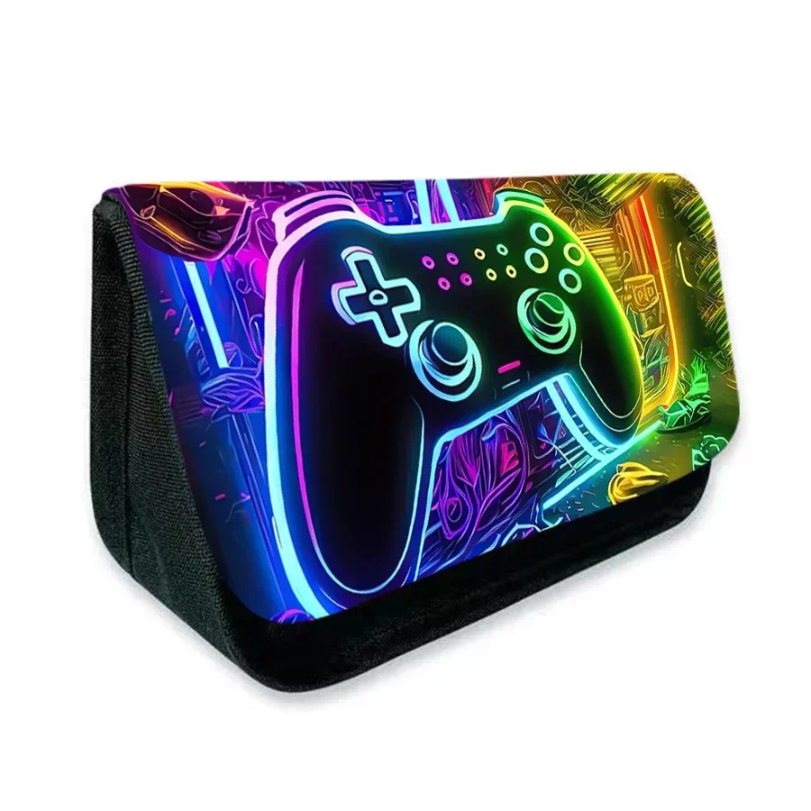 GamePad Triangle Doppelschichtiges Flip-Stiftetui für Jungen und Mädchen, beste Geschenke, 2D-Cartoon-Schulbedarf, Federmäppchen für Kinder