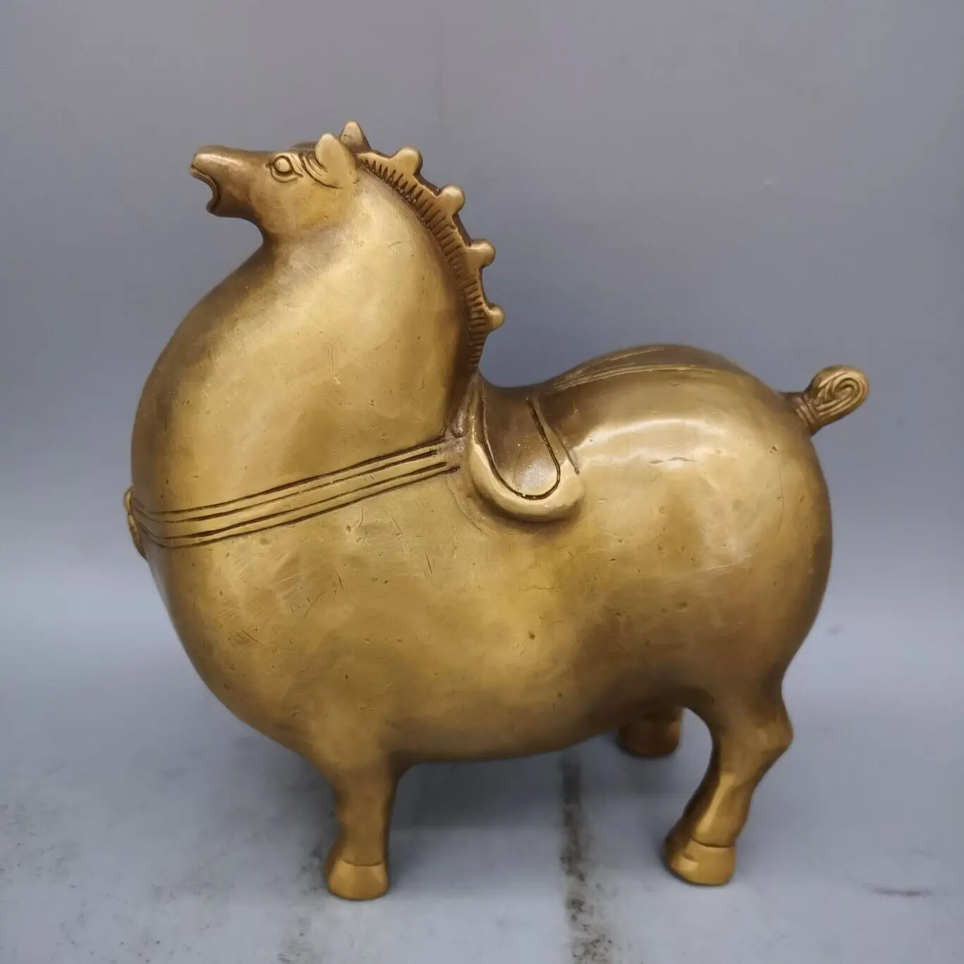 home decor copper sculpture auspicious good fortune animal fat Tang horse 7in