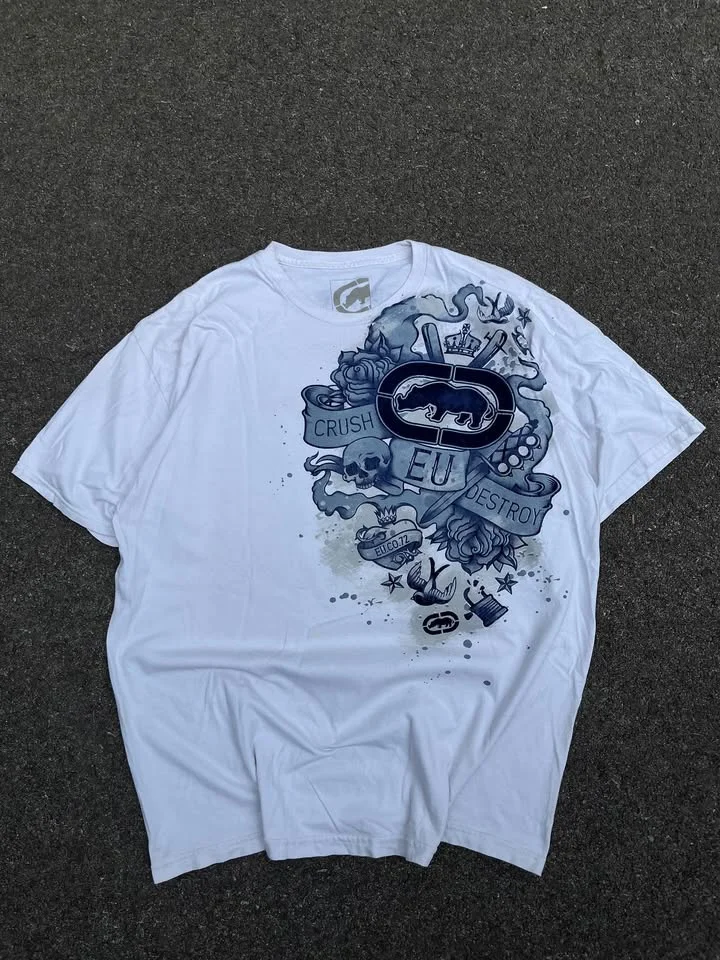 Ecko Y2K Rhino Graphic Print T Shirt Vintage Oversized Streetwear Tee for Men Women Unisex Cotton Couple Street Shirt Top