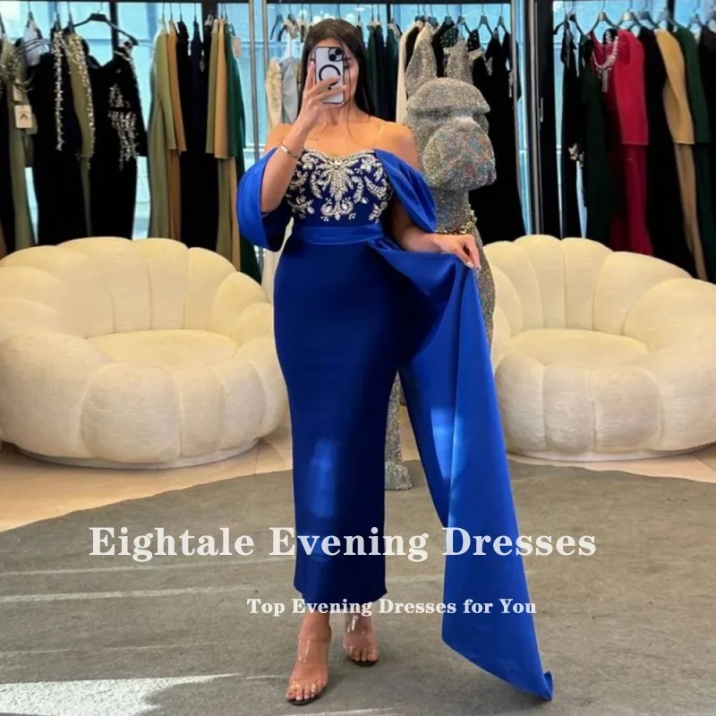 Eightale Algerian Evening Dress Customized Beaded Tea Length Crystals Mermaid Prom Gown Wedding Party Dress Robe De Soirée Luxe