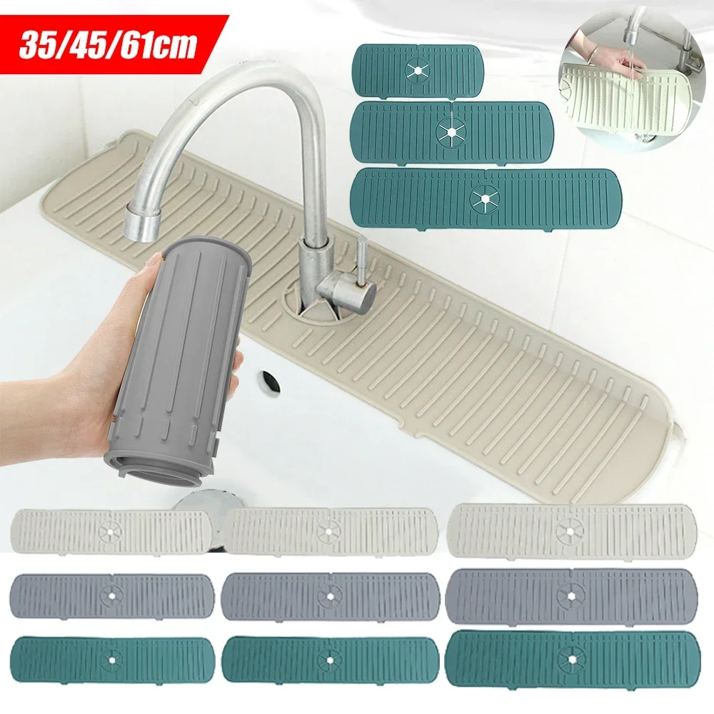 Silicone Kitchen Faucet Mat Flexible Faucet Splash Guard Draining Tray Mat Kitchen Quick Drain Water Catcher Mat Sink Splash Pad