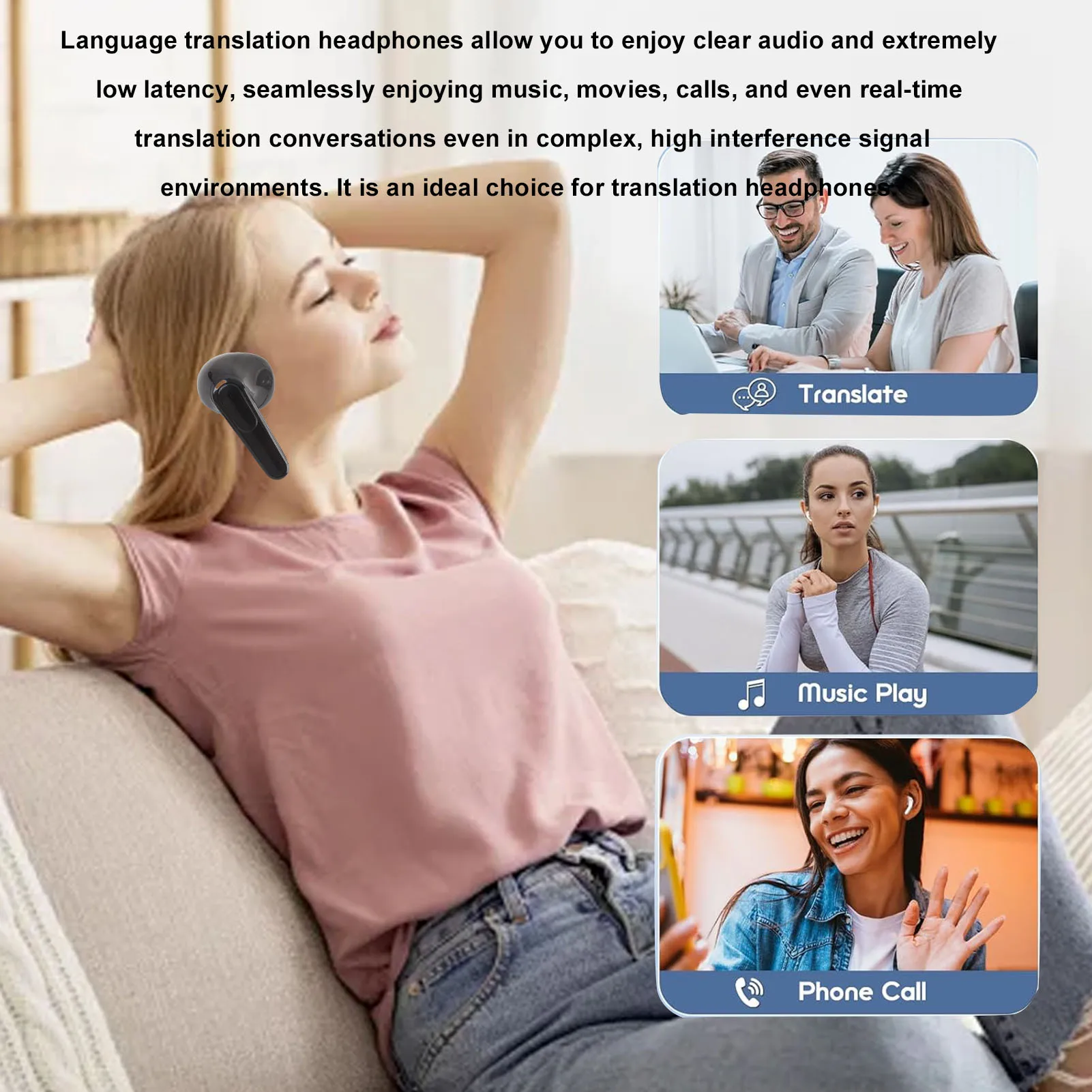 164 لغة مترجم سماعات أذن صوت واضح AI ترجمة سماعات أذن متعددة الوظائف الكمون المنخفض مريح للسفر التجاري