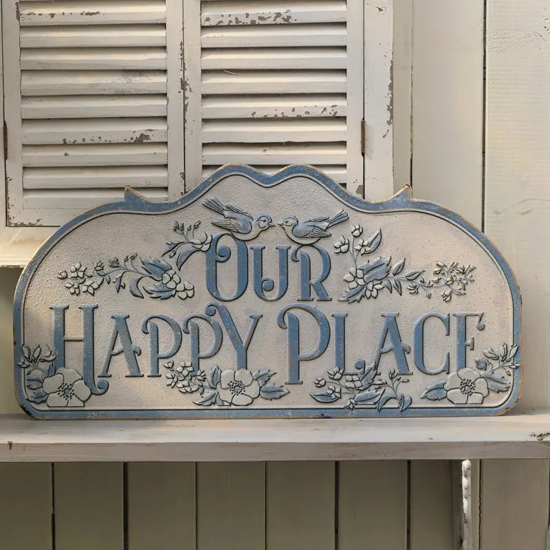 Wrought iron decorative house plate OUR HAPPY PLACE garden flower and bird listing home door pendant decorative wall decoration