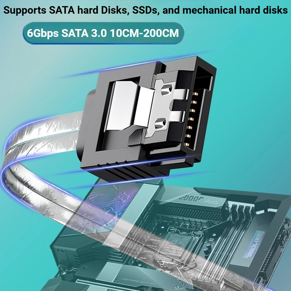 180 to 90 Degree 6Gb/s SATA3 SATA III Data Cable w Locking Latch Dual Channel SATA 3.0 SATAIII 6Gbps HDD Hard Drive / SSD Silver
