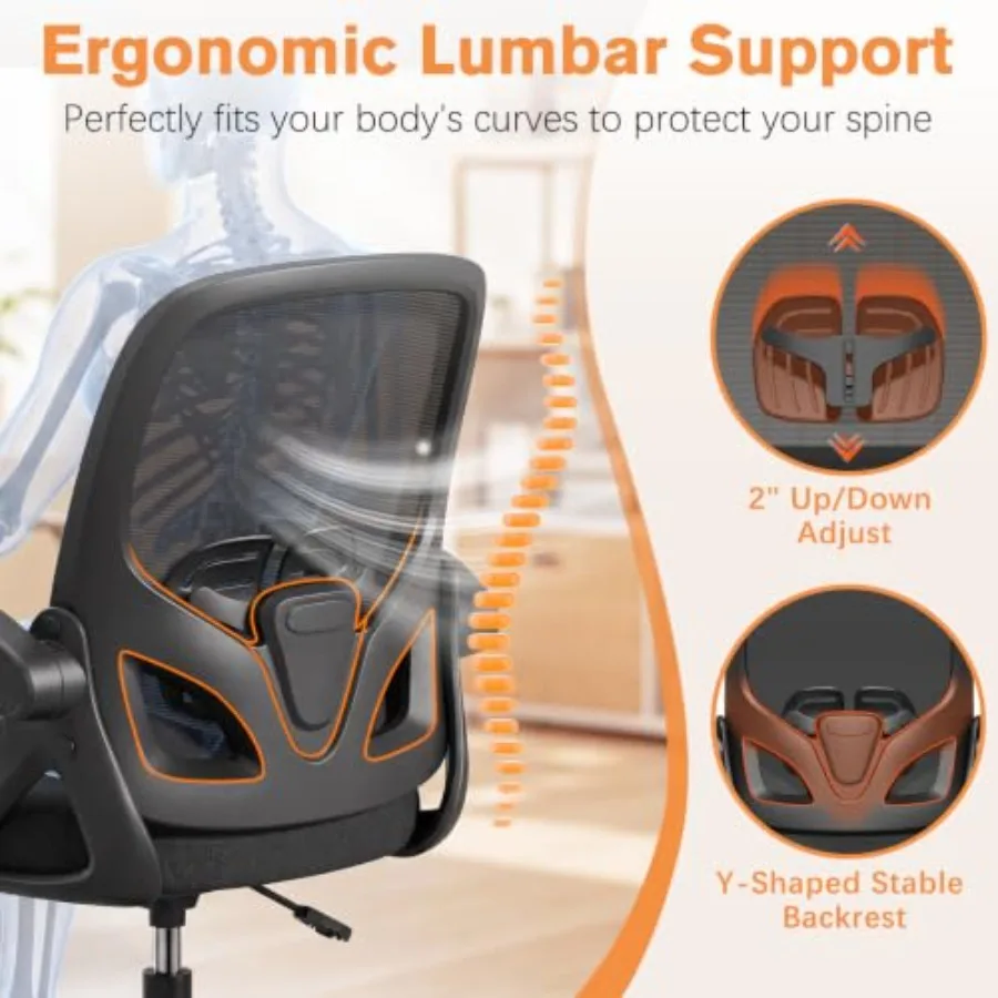 Drafting Chair, Tall Office Chair with Flip-up Arms, Mesh Ergonomic Computer Standing Desk Chair with Adjustable Height Feet Ri view 3