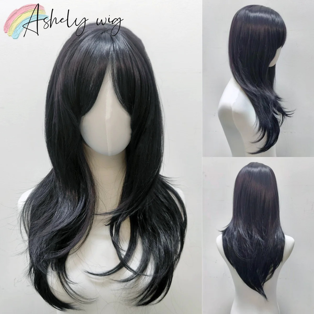 

Dark Purple Wig Female Headband Body Wavy Rose Hair Net Models in French Bangs High Quality Synthetic Heat Resistant Hair Wig 가발