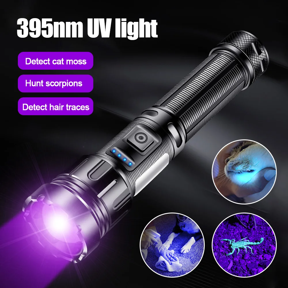 20W 2in1 UV Black Light White Flashlight LED Linternas Torch 395nm Ultraviolet Pet Urine Detector Camping Carpet Catch Scorpions