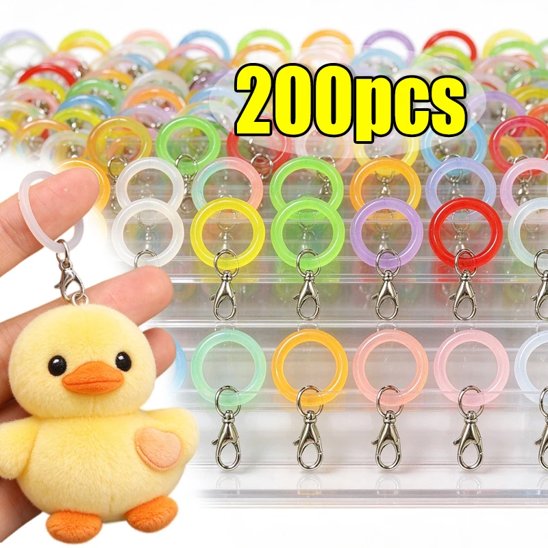 Colourful Transparent O‑shaped Silicone Rings Keychain Accessories Flexible Rubber Loop Fittings for DIY Pendant Handbag Charms