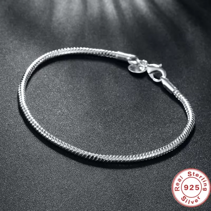 Suyixian Handmade DIY Exquisite Jewelry 925 Sterling Silver Beaded Bracelet Soft and Smooth Snake Bone Bracelet for Women