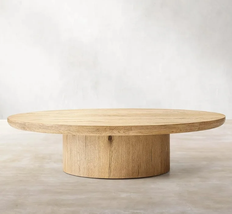 

* Modern American Style Round Solid Wood Coffee Table Antique Design Home Living Room Furniture With Oak Rattan Glass Material