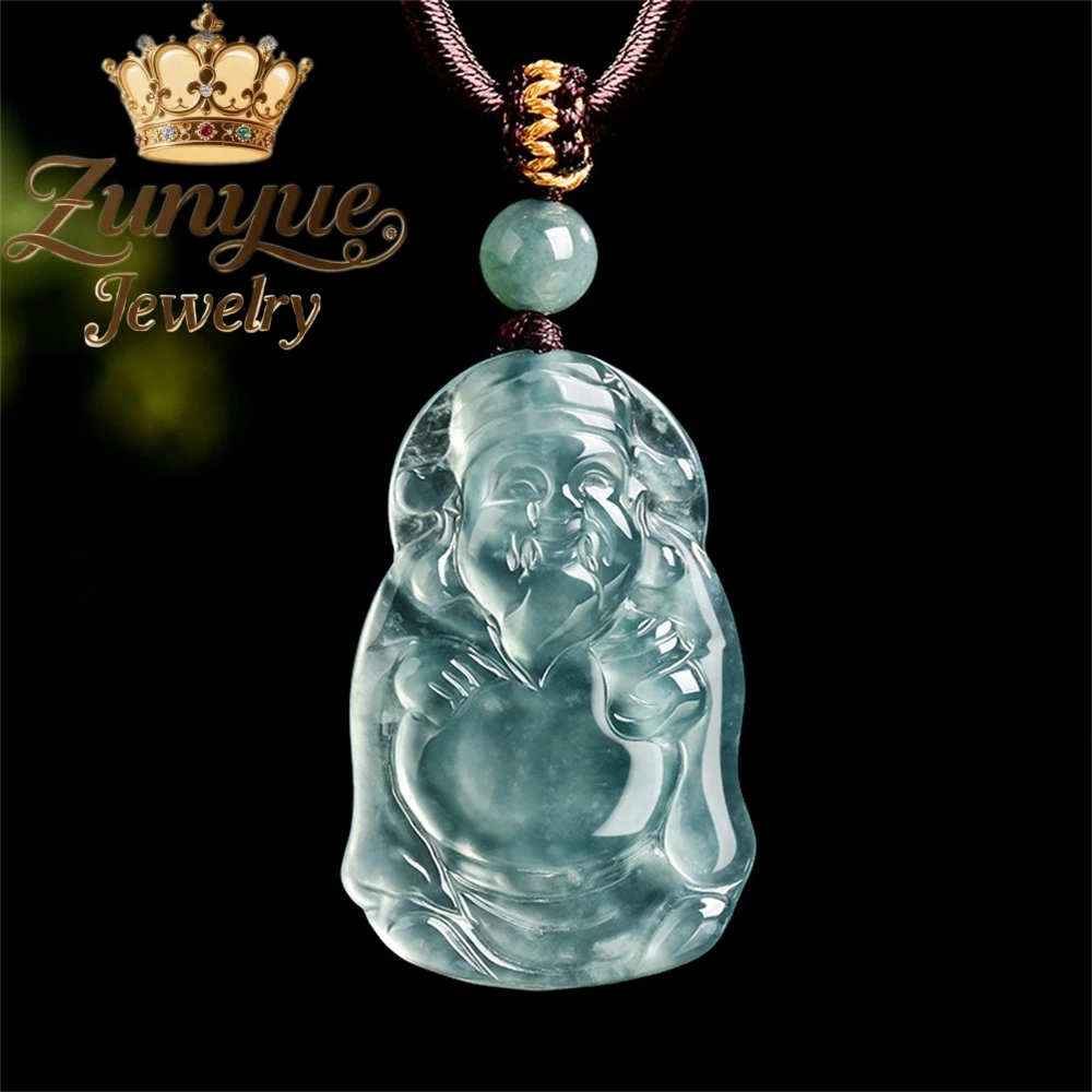 

Natural A-Grade Jadeite Blue Water Wealth God Pendant Ice-Type Jade For Wealth Men's And Women's Pendant Jade Simple Pendant