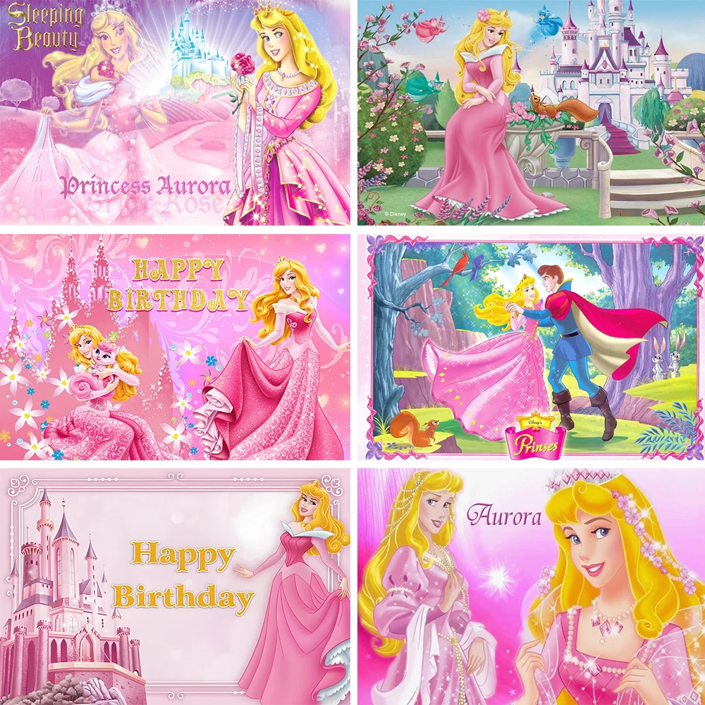 

Disney Cartoon Sleeping Beauty Aurora Princess Backdrop Girl Birthday Party Decoration Baby Shower Supplies Background Banner