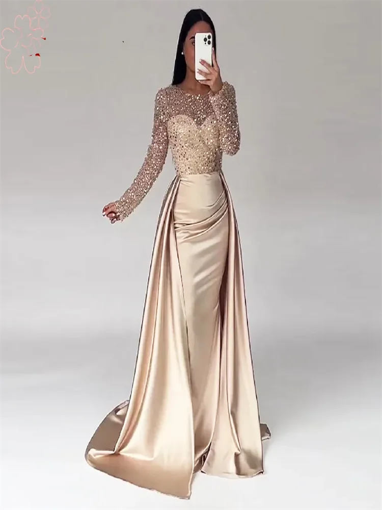 Elegant Evening Dresses Full Sleeve Sequin Formal Occasion Dresses Full Sleeve Prom Dresses Long Prom Gown 2024  فساتين السهرة