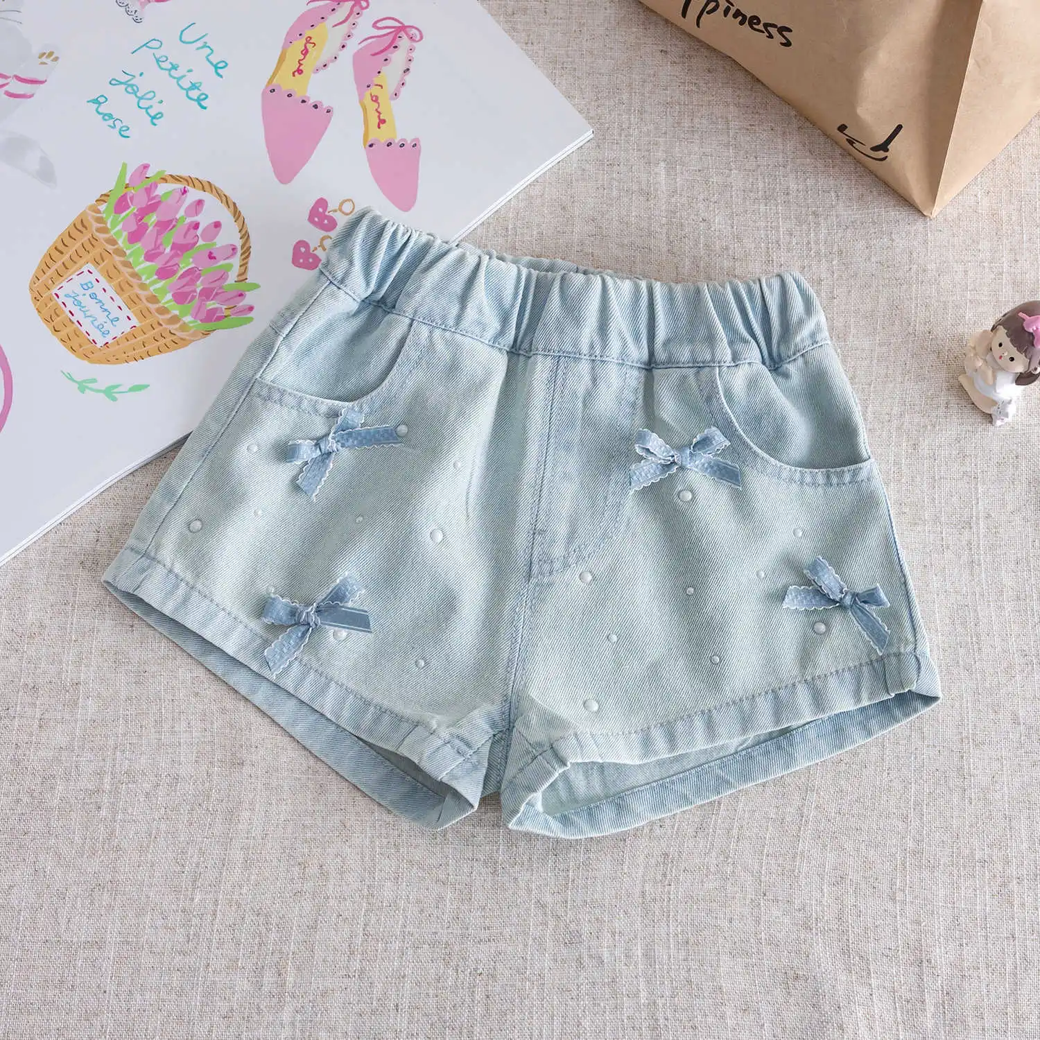 Short en jean tendance pour filles, avec nœud, pantalon chaud polyvalent d'été pour tout-petits de 1 à 6 ans, 2025